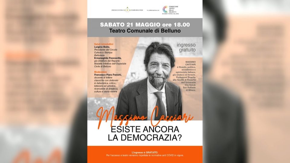 Massimo Cacciari a Belluno per parlare di democrazia